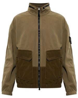 Stone Island Jassen ,Groen ,Katoen Jas Met Verborgen Capuchon