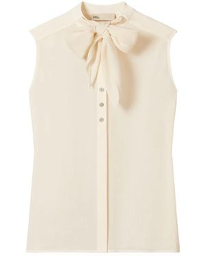 Tory Burch Tops ,Mouwloze Blouse Met Strik - Naturel
