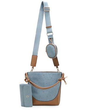 Oltre Denim Schultertasche Mit Kristallen - Blau