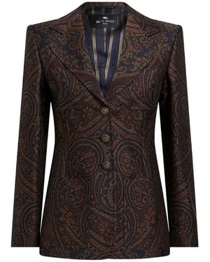 Etro Jassen ,Blauw ,Wol Giacca Paisley Monopetto - Zwart