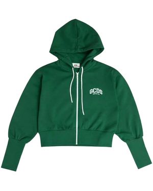 Gcds Hoodies & Sweatvesten ,Groen ,Katoen Hoodie Met Ritssluiting En Logoprint