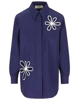 Fendi Shirt Met Bloemen-Uitsnijding - Blauw
