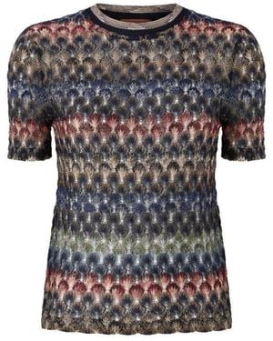 Missoni Tops ,Veelkleurig ,Top Met Korte Mouwen En Ronde Hals - Zwart