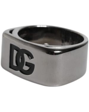 Dolce & Gabbana Zilveren Toon Messing Dg Logo Ring - Zwart