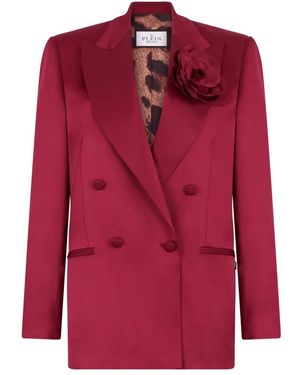 Philipp Plein Dame Fit Double Breasted Blazer Flower - Rood
