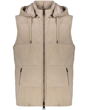 Herno Jassen ,Leer Elegant Gilet Met Capuchon En Rits - Naturel