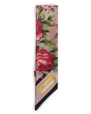 Dolce & Gabbana Accessoires ,Veelkleurig ,Rose Bouquet-Print Silk Twill Bandeau - Rood