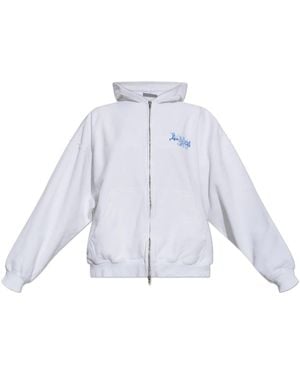 Balenciaga Hoodies & Sweatvesten ,Wit ,Katoen Hooded Sweatshirt - Blauw