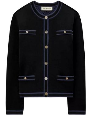 Tory Burch Truien & Vesten ,Zwart ,Polyester Zwarte Vest Met Gouden Knopen