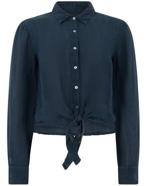120% Lino Overhemden ,Blauw ,Linnen Kort Linnen Overhemd