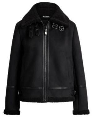 Polo Ralph Lauren Jassen ,Zwart ,Leer Faux Shearling Jas