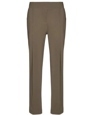 Elena Miro Broeken ,Groen ,Leer Jersey Broek Met Elastische Tailleband - Grijs