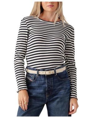 SELECTED Tops ,Veelkleurig ,Katoen Slfanna Ls Crew Neck Tee Str - Zwart