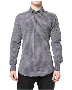 Dolce & Gabbana Schwarzes & Weißes Gestreiftes Formelles Hemd - Blau