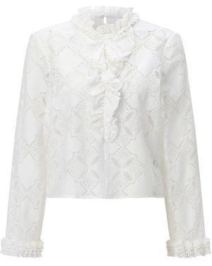Rich & Royal Overhemden ,Wit ,Katoen Romantische Blouse Met Ruches