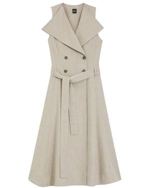 HUGO Kleedjes ,Polyester Mouwloze Midi Double-Breasted Overlapjurk - Naturel