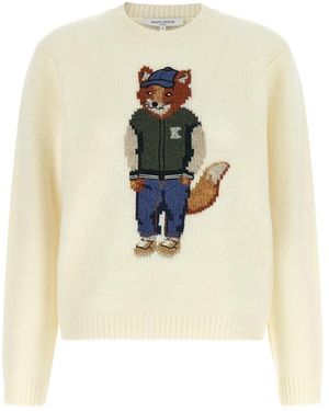 Maison Kitsuné Truien & Vesten ,Wit ,Wol Crewneck Sweater