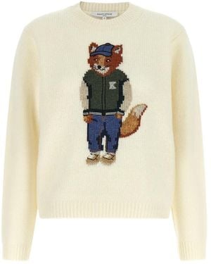 Maison Kitsuné Truien & Vesten ,Wit ,Wol Crewneck Sweater