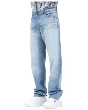 Just Cavalli Blaue Straight Cut Frayed Bestickte Jeans