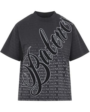 Balenciaga Tops ,Zwart ,Katoen T-Shirt Met Medium Pasvorm