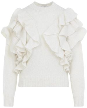 Elisabetta Franchi Truien & Vesten ,Wit ,Gebreide Pullover Met Ruches