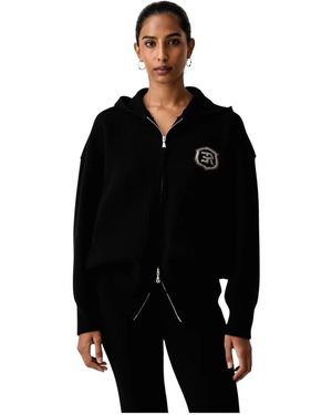 Ermanno Scervino Hoodies & Sweatvesten ,Zwart ,Wol Zip-Through Vest