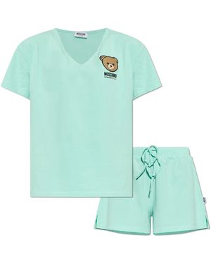 Moschino Nachtkleding ,Groen ,Tweed Tweedelige Pyjamaset