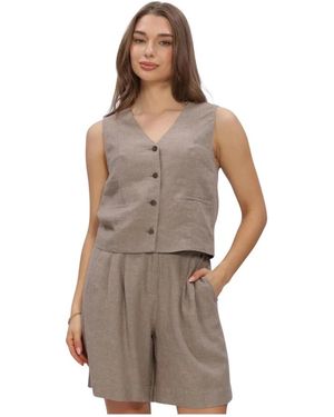 Moss Copenhagen Jassen ,Linnen Blazers Mschviana Ginia V Neck Waistcoat - Bruin