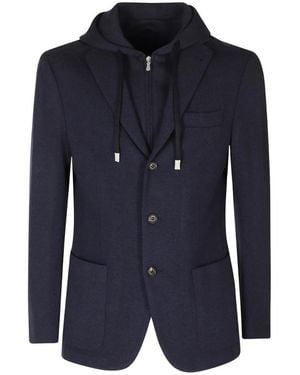 Eleventy Blazer Met Capuchon Van Gelaagde Wol - Blauw