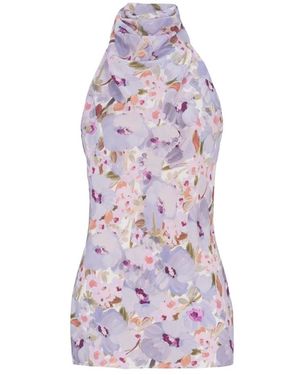 Balmain Tops ,Veelkleurig ,Mouwloze Top Met Poppy Flower-Print - Paars