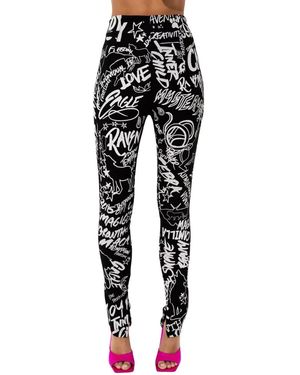 CAMILLA Scribble Patroon Hoge Taille Broek - Zwart