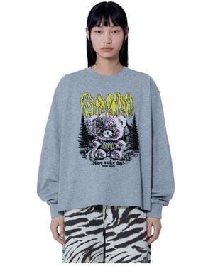Ganni Hoodies & Sweatvesten ,Grijs ,Katoen Basic Cotton Jersey Longsleeve - Blauw