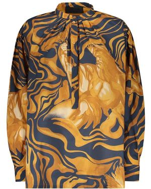 Alberta Ferretti Overhemden ,Veelkleurig ,Katoen Koreaanse Kraag Shirt - Metallic