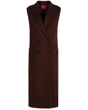Gucci Wollen Double-Breasted Jas - Bruin