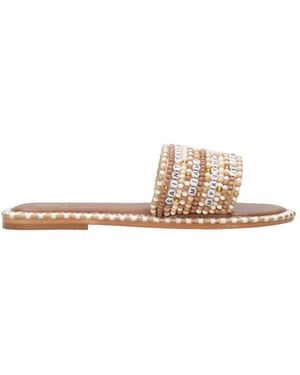 De Siena Schoenen ,Leer Slide Met Kralenversiering - Naturel