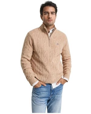 GANT Lambswool Cable Half Zip Sweater - Blauw