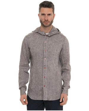 Kiton Overhemden ,Grijs ,Linnen Hooded Shirt
