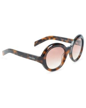 Prada Accessoires ,Bruin ,Eyewear Logo Zonnebril - Wit