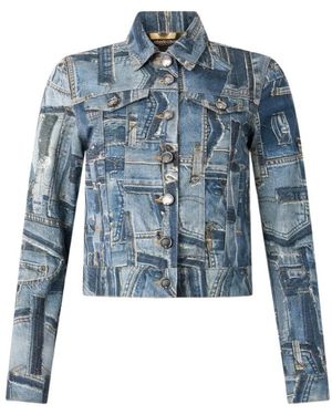 Roberto Cavalli Jassen ,Blauw ,Denim Patchwork Denim Jack Met Slangknopen