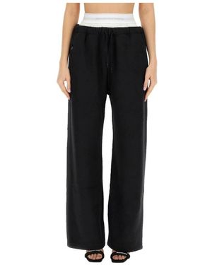 T By Alexander Wang Broeken ,Zwart ,Logo Waistband Wide Leg Trainingsbroeken