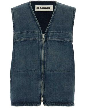 Jil Sander Jassen ,Blauw ,Denim Denim Gewatteerd Vest