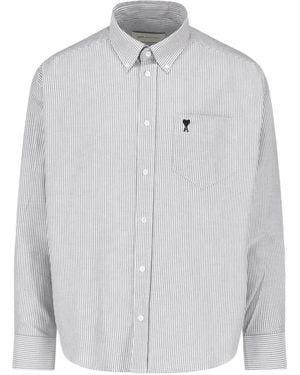 Ami Paris Boxy Fit Hemd Mit Button-Down-Kragen Und Gesticktem Ami De Coeur - Weiß