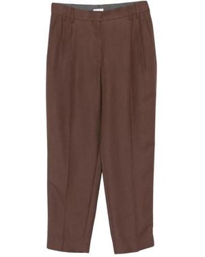 Brunello Cucinelli Broeken ,Bruin ,Katoen Gekreukte Broek