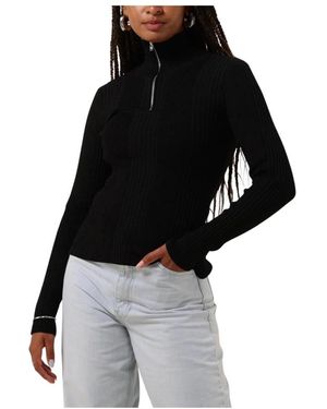 Modström Zip T-Neck Top - Schwarz