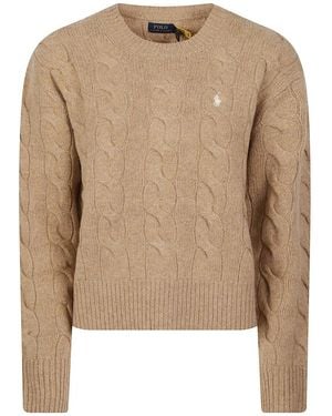 Polo Ralph Lauren Truien & Vesten ,Bruin ,Katoen Trui Met Ronde Hals En Lange Mouwen - Naturel