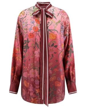 Gucci Silk Shirt With Flora Print - Red