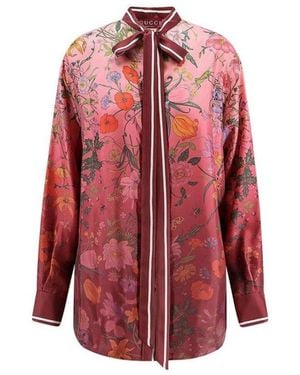 Gucci Silk Shirt With Flora Print - Red