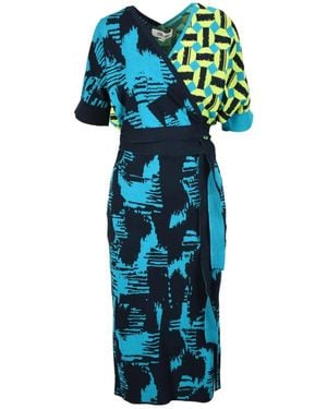 Diane von Furstenberg Lange Gebreide Omslagjurk - Blauw