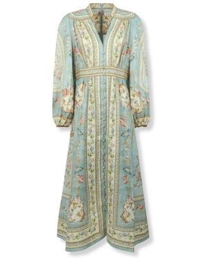 Zimmermann Kleedjes ,Veelkleurig ,Katoen Roselight Plunge Midi Jurk - Groen
