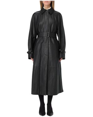 Max Mara Schwarzer Ledermantel Mit Gürtel
